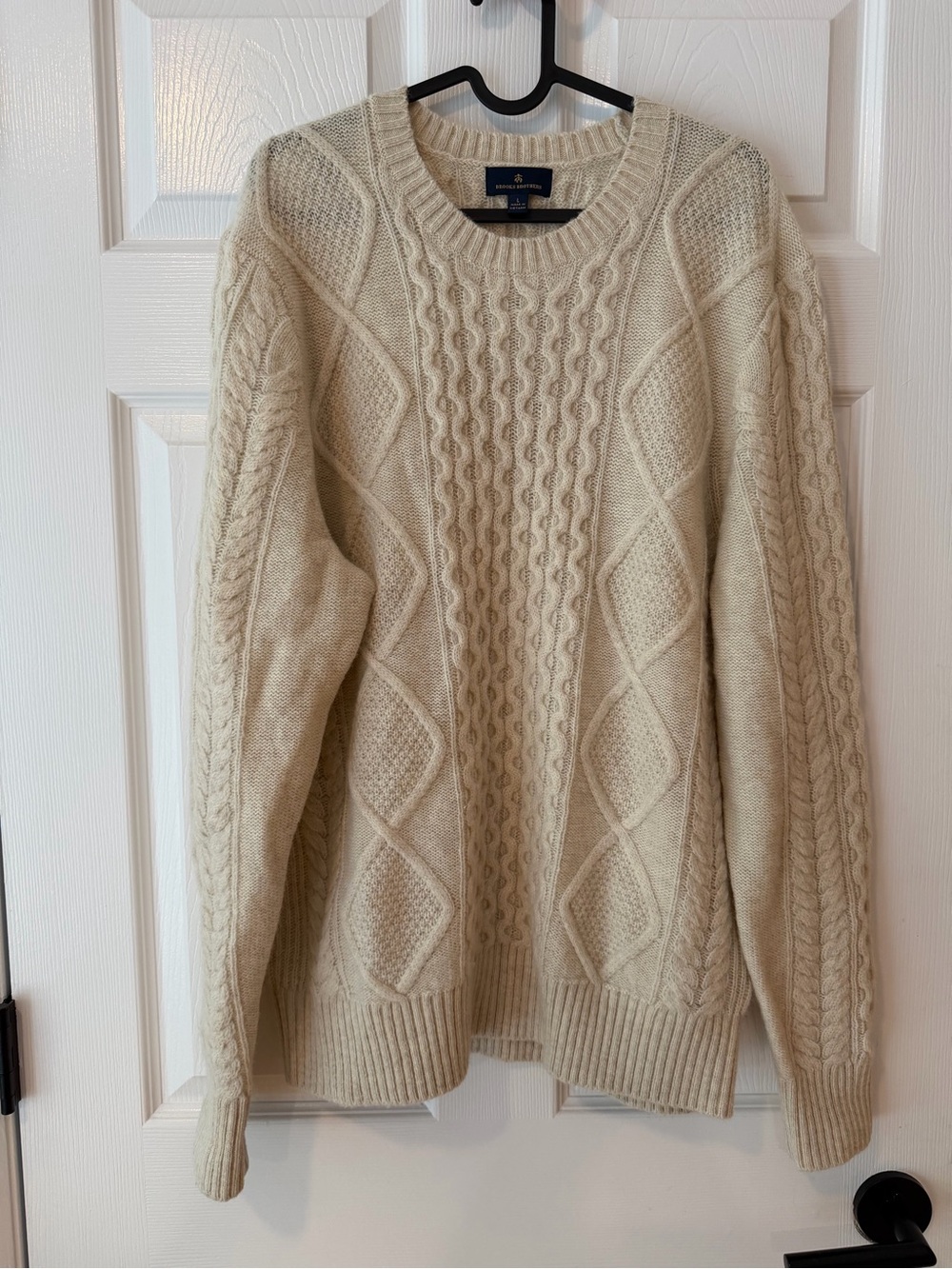 Classic Cable Knit Aran Crewneck Sweater - Cream Wool